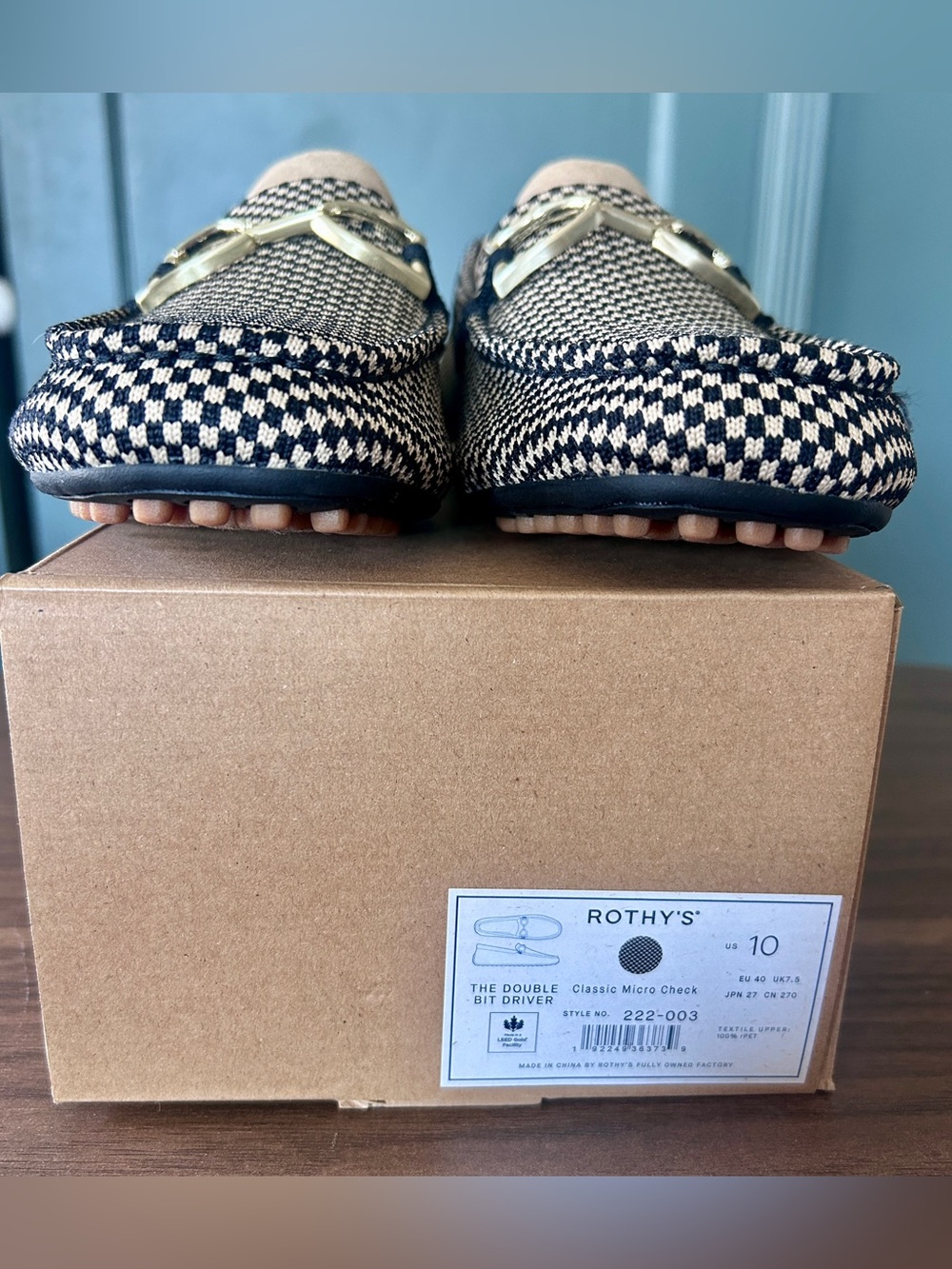 NWT Rothy's The Double Bit Driver Classic Micro Check Loafers Size 10 - Picture 2 of 8